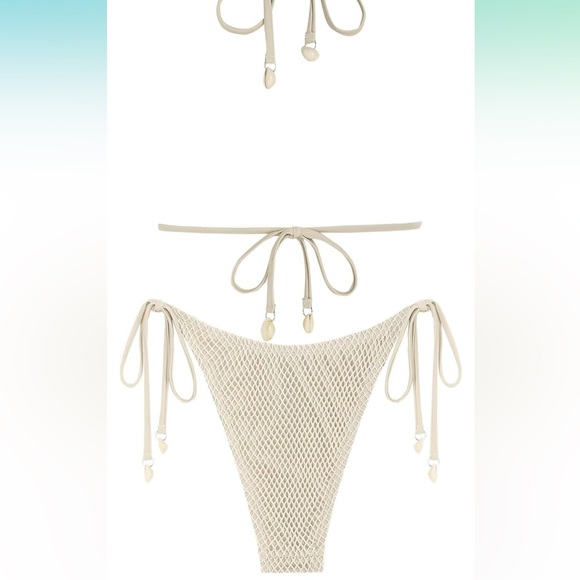 ZAFUL Women's Triangle Bikini Multiway Fishnet String Bikini Set beige cream - Picture 3 of 7